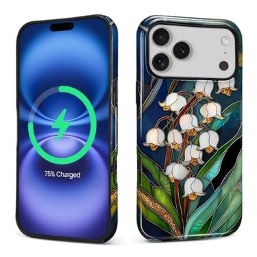 Imagem de Zhhoya Capa para iPhone 17 Pro Max, vitral lírio do vale, estampa de flores silvestres, brilhante, compatível com Magsafe, capa rígida de 2 camadas, proteção para meninas, mulheres, meninos e homens