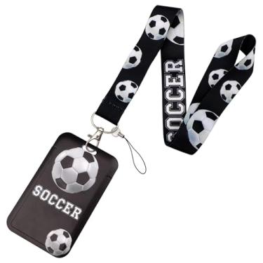 Imagem de BKBKAAK Cordão de futebol com porta-cartão de identificação, suporte de crachá de futebol estilo esportivo, alça de pescoço para fãs, jogadores, treinadores, eventos esportivos, jogos, suporte de