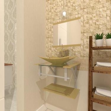 Imagem de Combo 2 em 1 Gabinete de Vidro 45cm para Banheiro Cuba Retangular - Bi