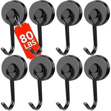 Imagem de Ganchos magnéticos DIYMAG, capacidade de 36 kg, pretos, pacote com 8
