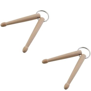 Imagem de KKUANG 2 conjuntos de mini baquetas de instrumentos musicais de 89,5 mm com fechos de chaveiro, incluindo 2 chaveiros e 4 baquetas de madeira de percussão cor de madeira natural para decoração de