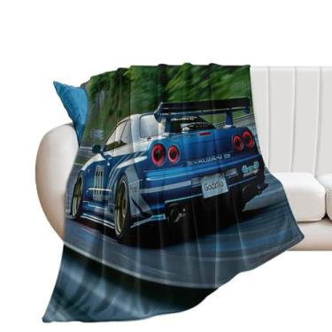 Imagem de HouLaiZhe Cobertor Super Macio Flanela JDM Carro R34 at The Nürburgring Cobertores de Refrigeração Leve para Sofá-Cama Cadeira Sofá Carro Viagem ao Ar Livre Leve Quente 152 cm x 203 cm