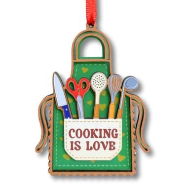 Imagem de Enfeite de cozinha, ornamentos de avental para crianças, presentes de lembrança de cozinha para irmãs, mãe, avó, mulheres, presente de cozinha pendurado para decoração de árvore de Natal