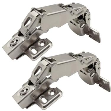 Imagem de Pacote com 2 dobradiças de portas de armário sem moldura de 180 graus, placa de encaixe, montagem ajustável hidráulica oculta, amortecedores de aço niquelado de fechamento macio, dobradiça de 180