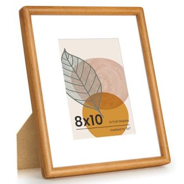 Imagem de Axeman Moldura de 20 x 25 cm - Moldura de madeira teca maciça 20 x 25 cm com tapete para 13 x 17 cm - Moldura de canto arredondado 20 x 25 cm com vidro temperado para exibição de mesa
