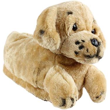 Imagem de Pantufas infantis e adultos Happy Feet Animal, Yellow Lab Puppy, 3-5 Women/2-4 Men
