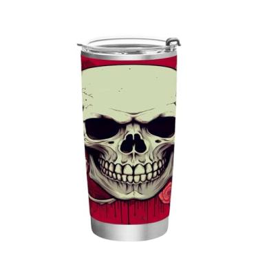 Imagem de Wassud Copo de caveira sorridente de 340 g com tampa e canudo, copo isolado a vácuo de parede dupla de aço inoxidável caneca de café de viagem para bebidas frias e quentes