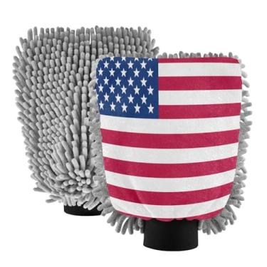 Imagem de STAYTOP Luvas de lavagem de carro com bandeira americana, 2 peças, luvas de microfibra de chenille, sem arranhões, panos de esponja de lavagem ultra absorventes para carros, limpeza doméstica - M