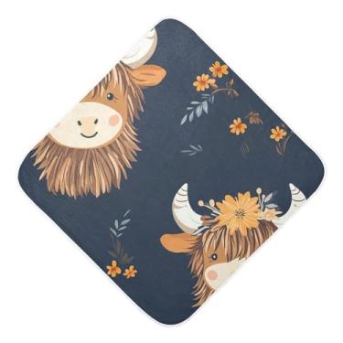 Imagem de STAYTOP Toalhas de bebê fofas com capuz de musselina de vaca Highland, toalha de banho super macia, toalhas de banho absorventes para banho recém-nascido unissex 76 x 76 cm