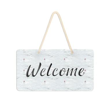 Imagem de Burbuja Placa de boas-vindas Modern Waves para porta da frente, placa de boas-vindas de PVC para decoração de férias de casa de fazenda, 15 x 28 cm