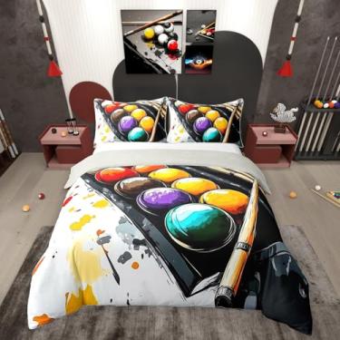Imagem de Erosebridal Conjunto de capa de edredom de bolas de bilhar Cool Billiard Cue 100% algodão | Conjuntos de cama queen de bilhar, bolas de mesa de bilhar, conjuntos de cama