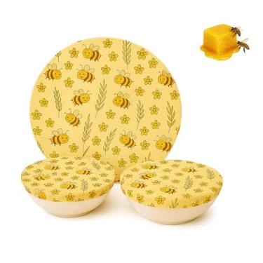 Imagem de Tampas redondas reutilizáveis de 25,4 cm de cera de abelha para impermeabilização de pão fermentado e fermentação fria, evita a secagem da massa, tampas de algodão elástico natural para Banneton e