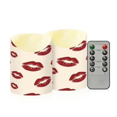 Imagem de Wassud Pacote com 2 velas sem chama para os namorados com controle remoto, velas realistas cintilantes com temporizador, velas decorativas para Natal, casamento, festa, decoração de casa pequena