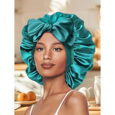 Imagem de Touca de dormir de seda ajustável para mulheres com faixa para cabelo encaracolado natural e encaracolado verde