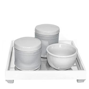Imagem de Kit Higiene Bebê Bandeja Espelho Porcelanas Prata Prateado