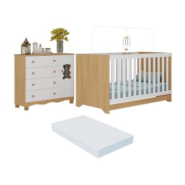 Imagem de Berço Americano 3 em 1 com Colchão Incluso e Cômoda 1 Porta 4 Gavetas Ternura Multimóveis MP4734
