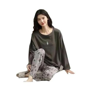 Imagem de Conjunto De Pijamas Femininos plus Size De Manga Longa Para Primavera 