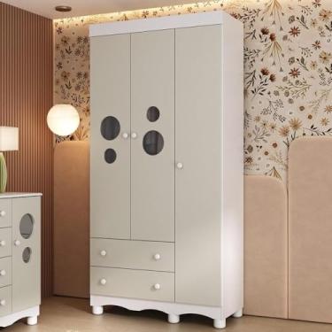 Imagem de Guarda-roupa Infantil 92cm com Vidro 3 Portas e 2 Gavetas Suspiro Multimóveis Mp4457 Branco/off White