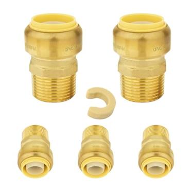 Imagem de 5 peças Niikappu Push Fit 3/10.2 cm x 3/10.2 cm adaptadores de latão macho Push Fit com clipe de desconexão para conectar tubos PEX, cobre, CPVC