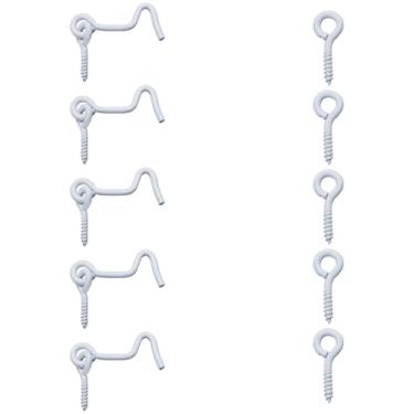 Imagem de Litoexpe 5 ganchos de trava para porta de celeiro, gancho de cabine de 5 cm e trava de olhal com parafusos de montagem para portão de janela de madeira, branco