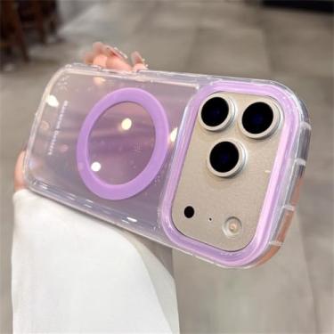 Imagem de Capa de celular oval magnética a laser com estampa de sabonete para iPhone 17, 16 Pro Max, 15, 14 e 13, com efeito meteoro e estrelas em cores vibrantes (para iPhone 15 Pro/roxo).