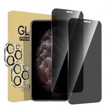 Imagem de Pacote com 2 protetores de tela de privacidade para iPhone 11 Pro [5,8 polegadas] + 2 protetores de lente de câmera, película de vidro temperado privada antiespião, [dureza 9H] - HD