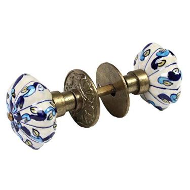 Imagem de Maçaneta Decorativa de Cerâmica e Metal Azul 7x7x21 cm – Puxador Clássico para Portas, Móveis e Decoração