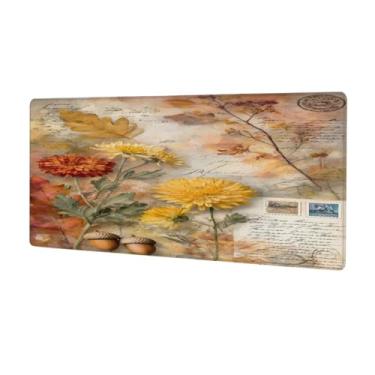 Imagem de Grandes flores retrô lindas mouse pad impermeável computador protetor de mesa estendido tapete antiderrapante base de borracha mousepad para escritório, computador, teclado, laptop e mesa de casa