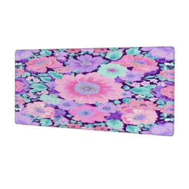 Imagem de Grandes flores roxas lindas mouse pad à prova d'água protetor de mesa estendido para computador tapete de base de borracha antiderrapante para escritório, computador, teclado, laptop e mesa de casa
