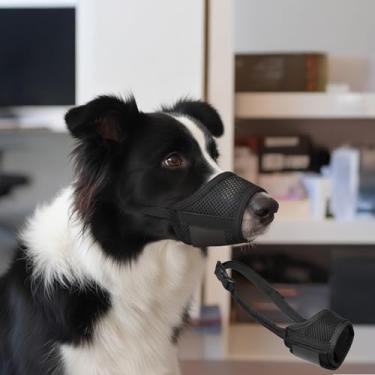 Imagem de Focinheira para cães macia ajustável, cobertura de boca de malha respirável, focinheira antimordida e queda, para cães pequenos, médios e grandes (preto)