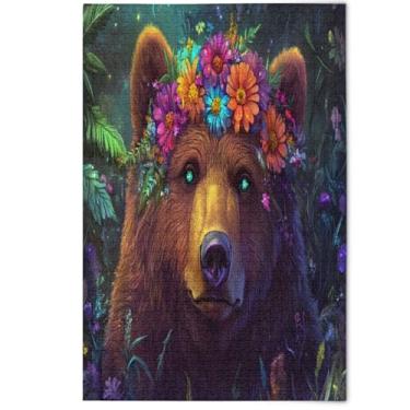 Imagem de Quebra-cabeças para adultos 500 peças urso fofo flores coloridas jogo tecnológico presentes família divertidos quebra-cabeças paisagem arte animal, 500 peças, 52 cm x 37,8 cm