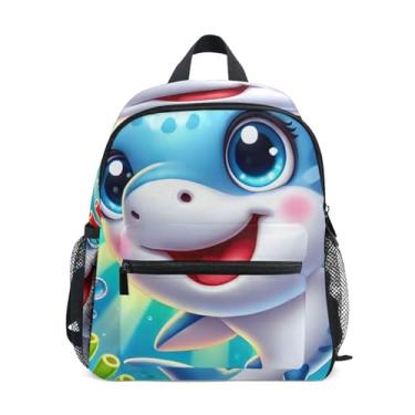 Imagem de Cartoon Dolphin Rainbow Cute Backpacks for Toddlers 10x4x12 In, Boys Mini Backpack with Water Bottle Pockets, Whistle Buckle