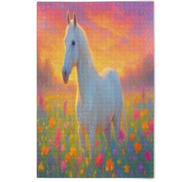 Imagem de Quebra-cabeça para adultos, 1000 peças, arte com estampa animal, cavalo branco, arte colorida, paisagem, quebra-cabeças, jogo engraçado, 1000 peças, 75 x 50 cm
