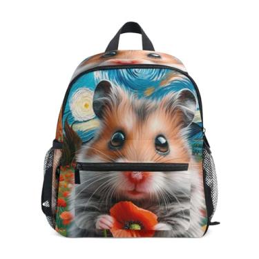Imagem de GAIGEO Starry Night Hamster Poppy Flower Toddler Backpack Kindergarten Backpack for Boys with Front Pocket, Safety Whistle for Ages 3-8