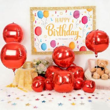 Imagem de 12 balões redondos vermelhos de folha de alumínio, tamanhos variados, balões gigantes duráveis 4D para decorações de festa, ideal para o dia dos namorados, ano novo, aniversário, casamentos, dia das