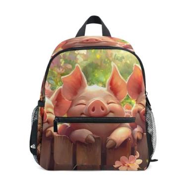Imagem de GAIGEO Cute Pigs Floral Backpack for Toddler 10x4x12 In, Baby Girl Backpack with Water Bottle Pockets, Whistle Buckle