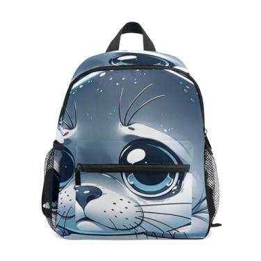 Imagem de GAIGEO Cute Seal Adorable Animal Small Backpack for Kids with Whistle, 2 Bottle Pockets, Lightweight, Backpacks for Preschool 10x4x12 In, for Ages 3-8