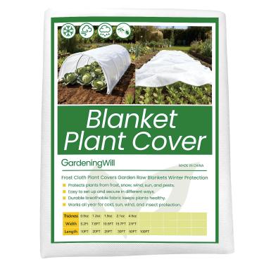 Imagem de Cobertura de planta de proteção contra geada de 1,5 m x 9 m – Cobertor de congelamento de jardim com clipes e estacas de solo para proteção de plantas de inverno ao ar livre, capa flutuante