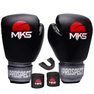 Imagem de Kit Luva de Boxe Muay Thai Kickboxing Prospect + Bandagem 2,55m + Protetor Bucal - MKS Combat0 (PRETO/PRATA, 10oz)