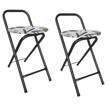 Imagem de Kit 2 Bancos Banqueta Dobrável Baixa Assento Estofado Redondo - Movera