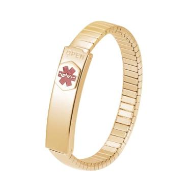 Imagem de EnerMagiX Pulseira de alerta médico para mulheres, 17,5 cm de aço inoxidável personalizada pulseira elástica de identificação médica para diabetes, alergias, epilepsia, cartões graváveis, 6.88inch, Aço inoxidável, Sem pedras preciosas