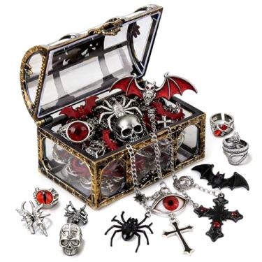 Imagem de MINGRI Conjunto de jarras de joias misteriosas requintadas - Caixa de joias surpresa de 30 peças para o Dia dos Namorados - Joias góticas de bruxa - Presente romântico de escorpião alternativo