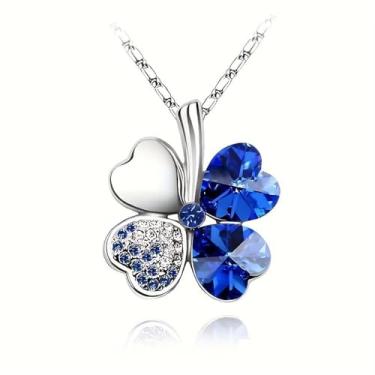 Imagem de Colar com pingente de coração de trevo de quatro folhas com cristal | Colares delicados para presentes femininos, Medium, Metal, Sem Pedra Preciosa