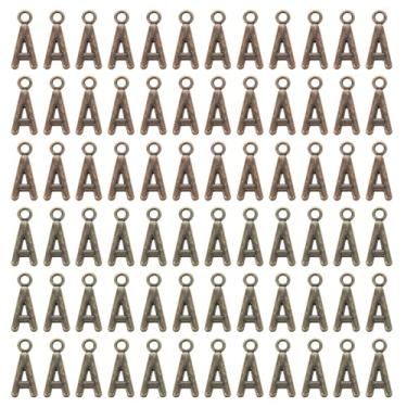 Imagem de YELARXI Amuleto com letra A-Z inicial do alfabeto pingente de liga maiúscula, 0,7 cm de largura, adequado para fazer joias, pulseiras, colar DIY - A (pacote com 100, ciano escuro/bronze vermelho)