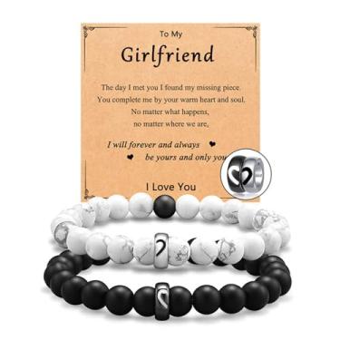 Imagem de Pulseiras combinando para casais presentes de dia dos namorados para ela amor coração bloqueado pulseiras para presentes de dia dos namorados Bf e Gf, Large, Liga metálica, Sem Pedra Preciosa