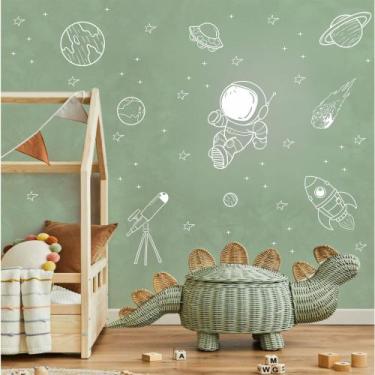 Imagem de Adesivo de Parede Astronauta Planetas Foguete Luneta Branco jupíter sa