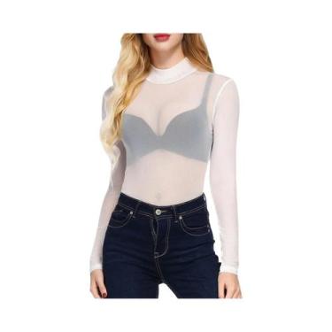 Imagem de Camiseta Feminina De Manga Longa Ultra-Fina Em Malha Preta, Top Sexy E