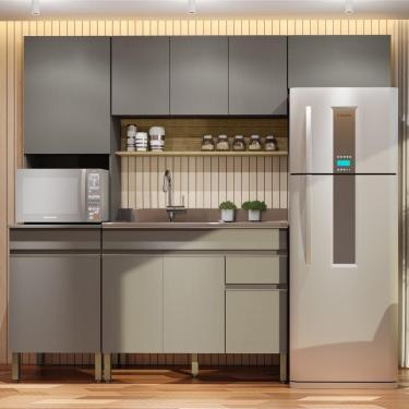 Imagem de Armário De Cozinha Completa 120 Com Balcão Para Pia 9 Portas Madrid - Freijó-gris