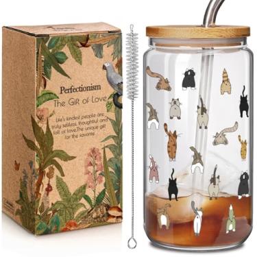 Imagem de Enanaimg Taça de vidro com tema de gato fofo presentes para mãe de gato para mulheres senhora louca de gato, presente de aniversário para amantes de gatos pequenos para filha, irmã, melhor amiga