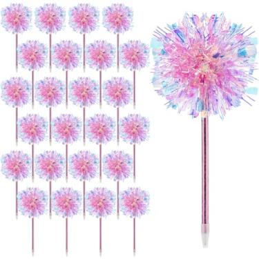 Imagem de Crtiin Canetas de pompom rosa, 24 peças, canetas esferográficas de fogos de artifício, caneta com glitter, presente de lembrancinha de festa de aniversário a granel